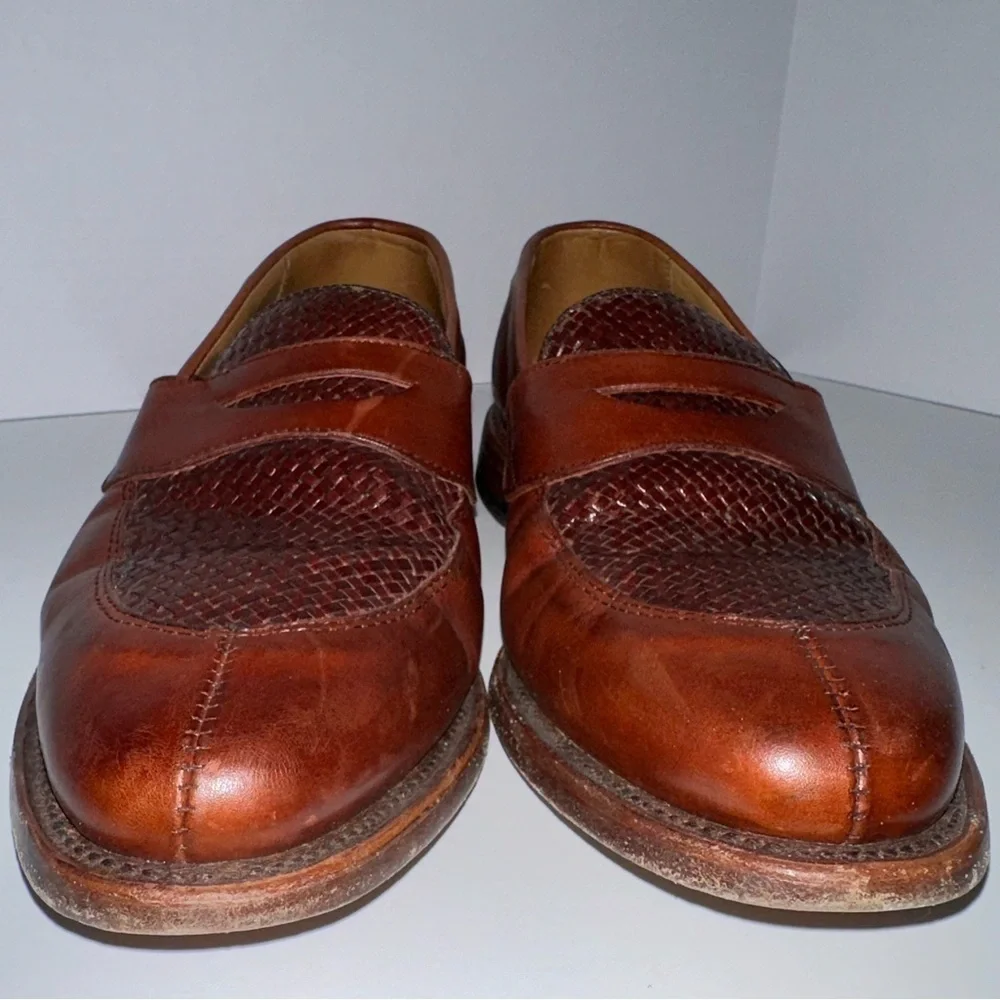 Allen Edmonds Leyland Woven Leather Slip-on Penny Loafers Burnished Brown 8.5